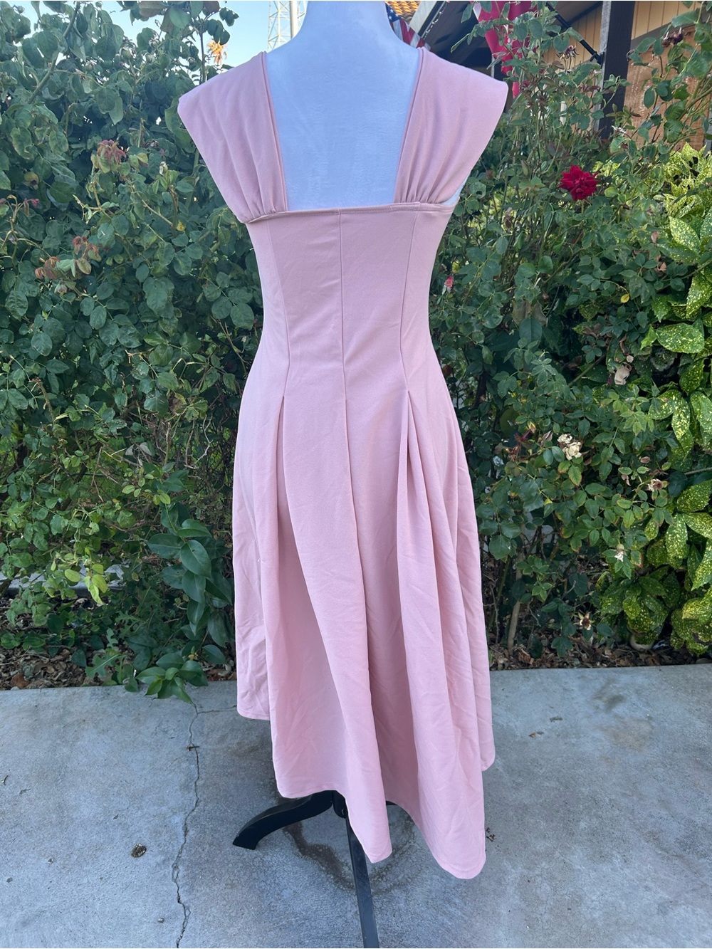 Timeless Romantic Garden Tea Party Coquette Blush Pink Square-Neck Midi Dress - Picture 5 of 6